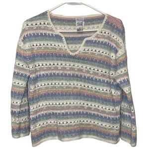 Leon Levin Vintage 90’s Stripe Multicolor Open Knit Boho Sweater size Medium
